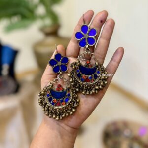 AKRITI AFGHAN EARINGS - FLORAL BLUE