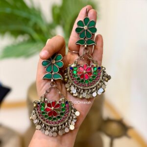 AKRITI AFGHAN EARINGS - FLORAL GREEN