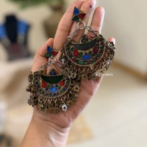 AKRITI AFGHAN EARINGS - FOREST GREEN