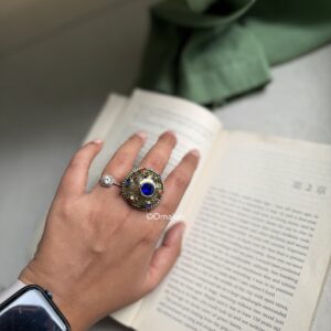 Kumudini Afghan Ring Red Blue